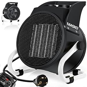 Masko® Elektrische verwarming, ventilatorkachel, bouwverwarming, 3 kW, keramische warmtestraler, 3000 watt, elektrische verwarming, met thermostaat met 3 warmtestanden, elektrische verwarming, voor binnen en buiten