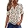 WNEEDU Damen Sommer T-Shirt Basic Shirt V-Ausschnitt Blusen Top Oberteile Kurzarm Tshirt mit Knöpfen 2025 Neu Aprikose Schwarzes Blatt 2XL