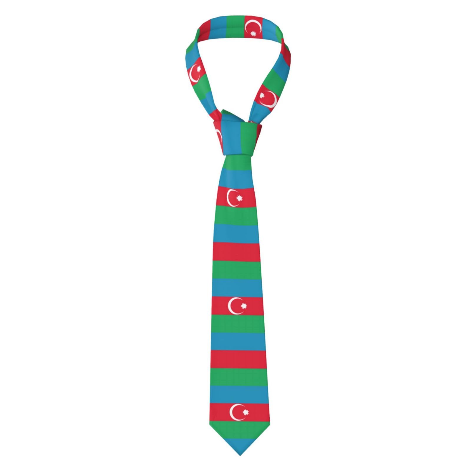 Dlxw Men's Black Flag Of Azerbaijan Printed Tie Business Formal Tie