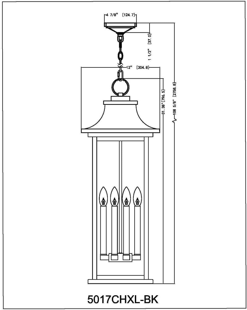 Z-Lite 5017CHXL-BK Tiberius - 6 Light Outdoor Chain Mount Pendant-31.5 Inch Tall and 12 Inch Wide