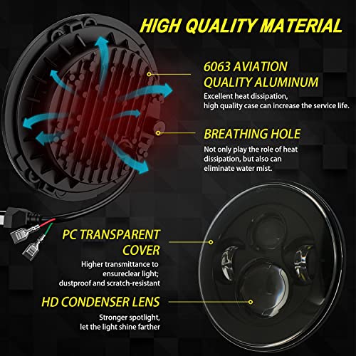 Kropos 7 Inch Led Headlights For Jeep Wrangler Jk Jku Lj Tj Cj Hummber H1 H2 Land Rover Headlight Assembly Round High Low Beam Dot Approved Black Cree 7" Led Headlight, 2 Years Warranty #TOP4