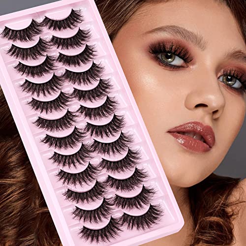 3D Mink Lashes Fluffy 17mm False Eyelashes Natural Look Wispy Cross Curly Strip Lashes Pack, 12 Pairs
