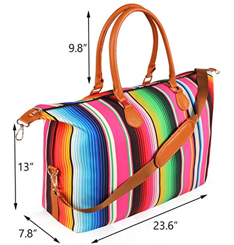 KraftyChix Serape Duffel Tote Bag for Weekend Trip or Vacation,Overnight Duffel Bag with Nice Coordinating Brown Handles and Shoulder Strap (multicolour strap)