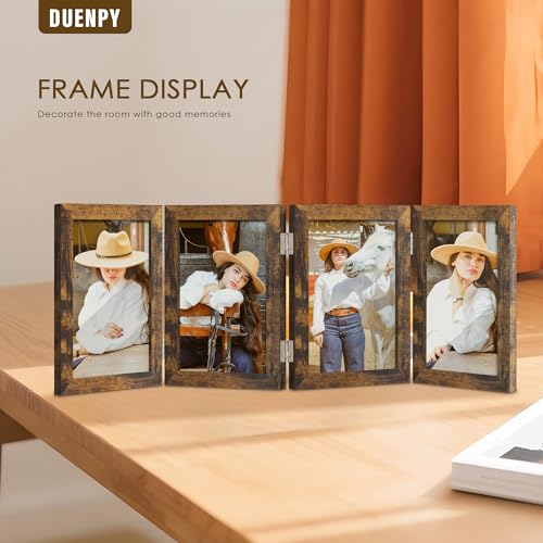 Image of DUENPY 4 Folding 4x6 Accordion Wood Frame Plexiglass Brown