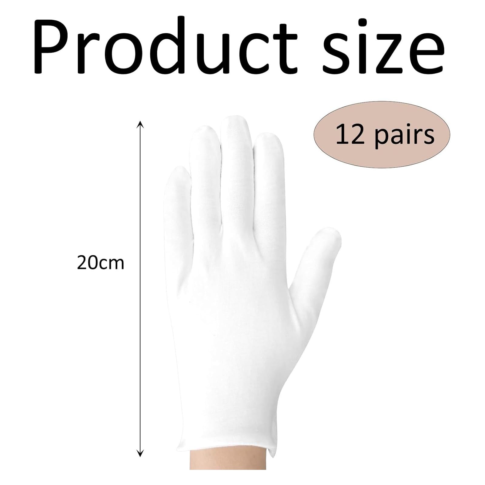 JNGTKL Cotton Gloves - 12 works, Washable, Stretch, for Men & Women, Allergy-Friendly - Protect Hands, Whit - Image 2