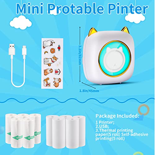 Image of HuiJuKeJi Mini Printer, Pocket Printer, Mini Photo Printer for Smartphone, Sticker Printer, Thermal Photo Printer for Journal, Travel Logo, Notes, Journal, List, Memo (White)