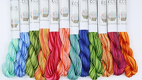 Image of KCS Big skeins of 25 Meters Size 25 Color Variegated Cross Stitch Stranded Threads,12 skeins,11