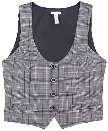 Women's Grey Plaid Button Up Vest Top, Small