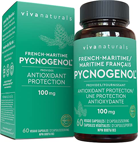 Viva Naturals Pycnogenol 100 mg, Proprietary French Maritime Pine Bark Extract, Provides Antioxidants that Help Fight Free Radical Damage, 60 Veggie Capsules