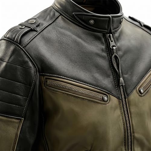 Chaqueta biker hombre verde oliva y negro miniatura 4