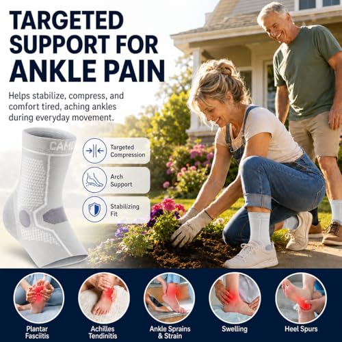 Image of CAMBIVO 1 Pair Ankle Compression Sleeve for Men & Women - Soft, Breathable Support for Plantar Fasciitis, Achilles Tendonitis, Swelling & Sports Recovery - Easy to Wear, All-Day Comfort Fit