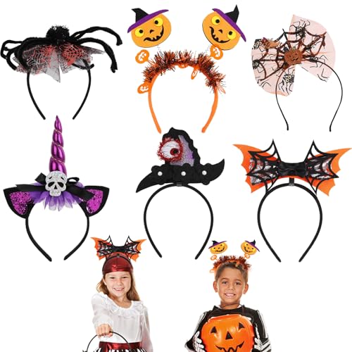 Ancuioyz 6 Pièces Bandeaux D'Halloween: Araignée, Chauve Souris, Citrouille, Cornes du Diable - Cosplay et Décoratifs pour Fête et Mascarade