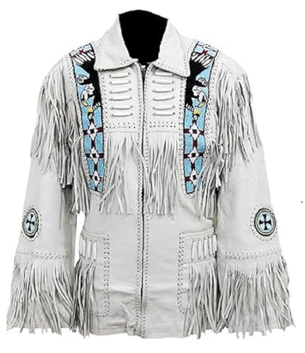 Veste western en daim blanc homme de qualité premium avec franges authentiques style américain