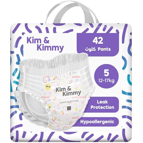 Kim & Kimmy Eco Diaper Pants Size 5 12-17 kg 42 Pants - 12 Hour Leak Protection No Rashes Hypoallergenic Ultra-Soft & Highly Absorbent - Cruelty Free & Vegan - Summer Icons