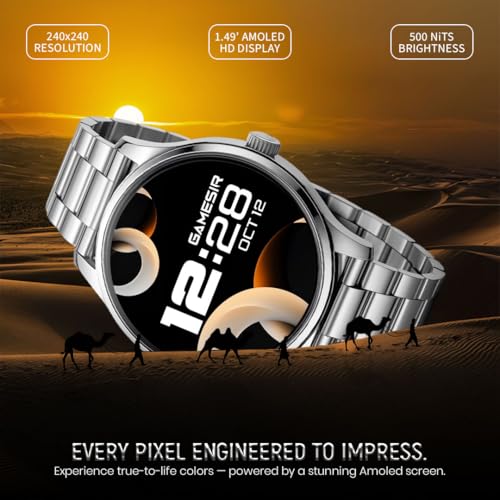 Image of GameSir H20 Silver Dial Smart Watch Combo 1.49 inch AMOLED Display with 4 Straps, Bluetooth Calling, IP67, Crown Control, 100+ Sports Modes, SPO₂ & Health Tracking, for Men & Women (Silver Dial)