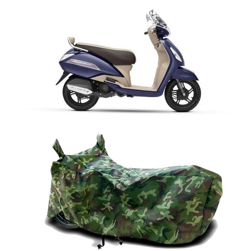 Image of DUFFEL-100% Heat Protection Two Wheeler Bike /Scooty Body Cover for TVS Jupiter BS6 Water Resistance /UV-Rays /Birds Dropping /Scratchproof /Dust Proof /Waterproof[Green Jungle Print]