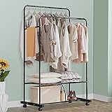 Untyo Clothes Rack with Wheels Double Rails Clothing Rack Rolling Rack for Indoor Bedroom Clothes...