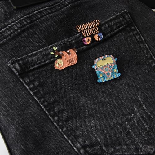 5PCS Positive Vibes Enamel Pins Bulk, Cartoon Cute Cool Girly Summer Sleepy Good Lapel Backpack Hat Pin Set, Decorative Crooches Button for Jeans, Jackets, Bags, Dress, Shoes3
