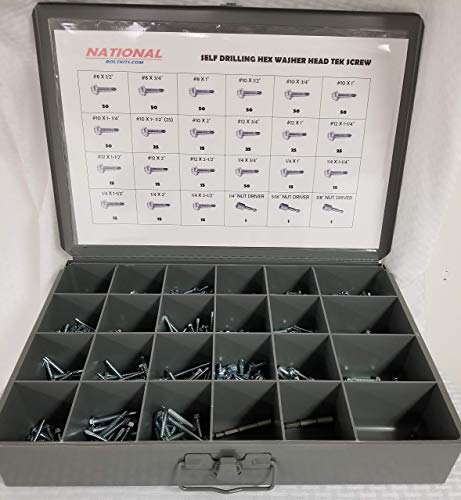 1350 Piece SELF Tapping TEK Screw Assortment ZINC Plated. Comes with Three Magnetic NUT Drivers