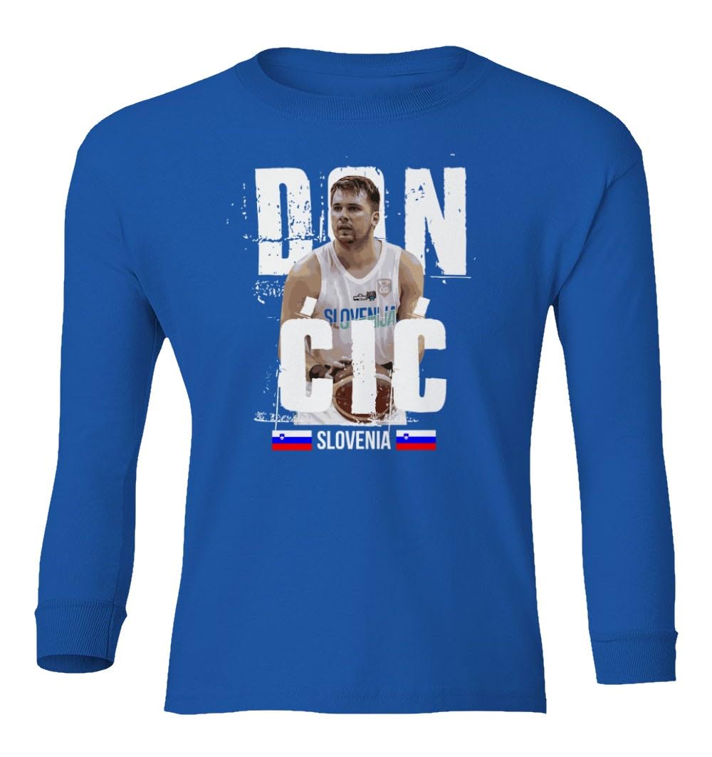 Slovenia Basketball Team World Champinship Doncic Youth Long Sleeve T-Shirt (Royal, Youth Medium)
