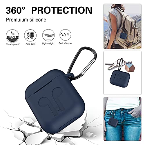 Toluohu Airpods Case, 12 In 1 Silicone Airpods 1&2 Accessories Set Protective Cover, Skin For Apple Airpods Charging Case, Watch Band/Airpods Tips/Strap/Holder/Ear Hooks/Keychain/Carrying Box(Blue) #TOP3