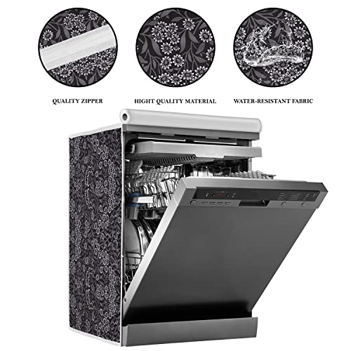 Image of Classic Dishwasher Cover Suitable for Voltas Beko of 12, 13, 14 and 15 Place Setting (63cmsX63cmsX81cms, Black Flower)