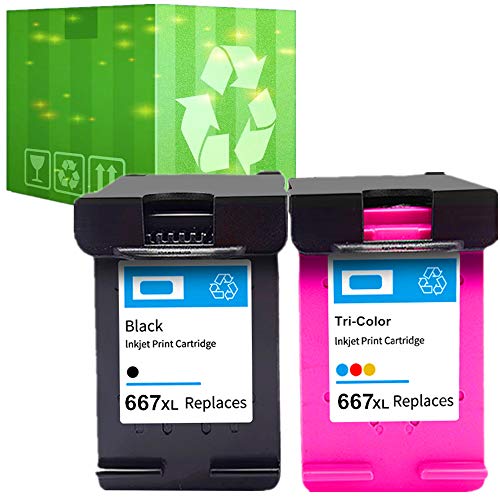 J2INK Remanufactured Ink Cartridge Replacement for HP 667XL 667 3YM81AN 3YM80AN Black Tri-Color 2 Pack Ink Cartridge DeskJet 2700 Plus 4100 Envy 6000 6400 DeskJet Plus 6475 6476 6478