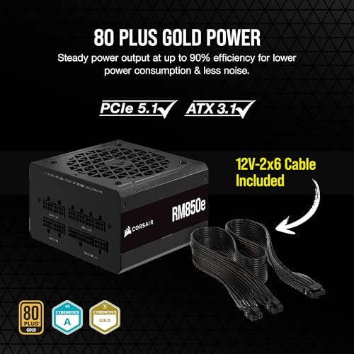 Image of Corsair RM850e (2023) Fully Modular Low-Noise Power Supply - ATX 3.1 & PCIe 5.1 Compliant - 105C-Rated Capacitors - 80 Plus Gold Efficiency - Modern Standby Support - Black
