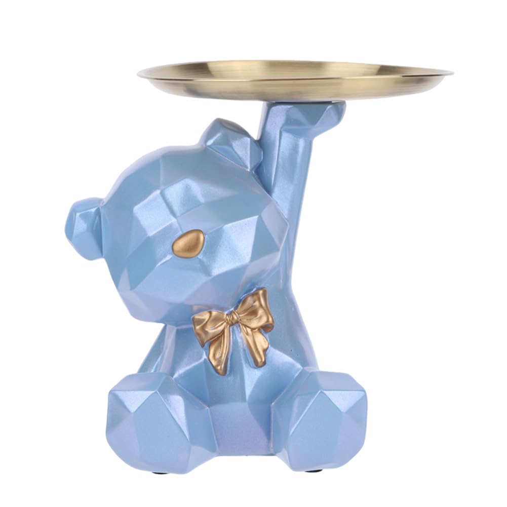 Blue Generic Bear Storage Tray Geometric Bear Key Bowl Multifunctional Bear Sculptures Key Dish Decorative Key Holder Figurine For Tabletop Decor