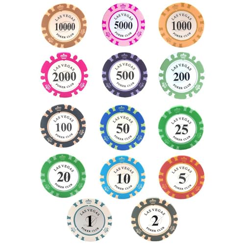 Yarsanor 100PCS Poker Chips with Numbers, 14g Clay Iron core Casino Games Casino Chips, Texas Holdem Blackjack Chips, for Playing Game Family Friends Party(100PCS $25)