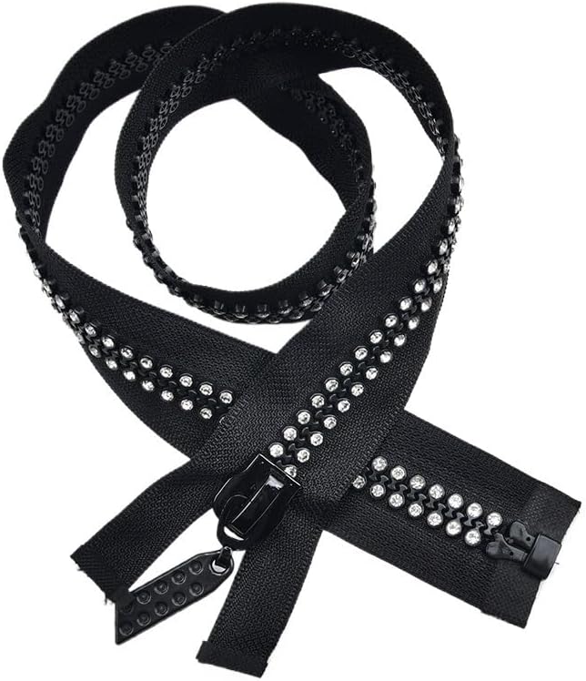 樹脂ラインストーンジップオープンエンドクローズテールバッグ衣類ファッション縫うナイロンジッパー 60 センチメートル(Black,2