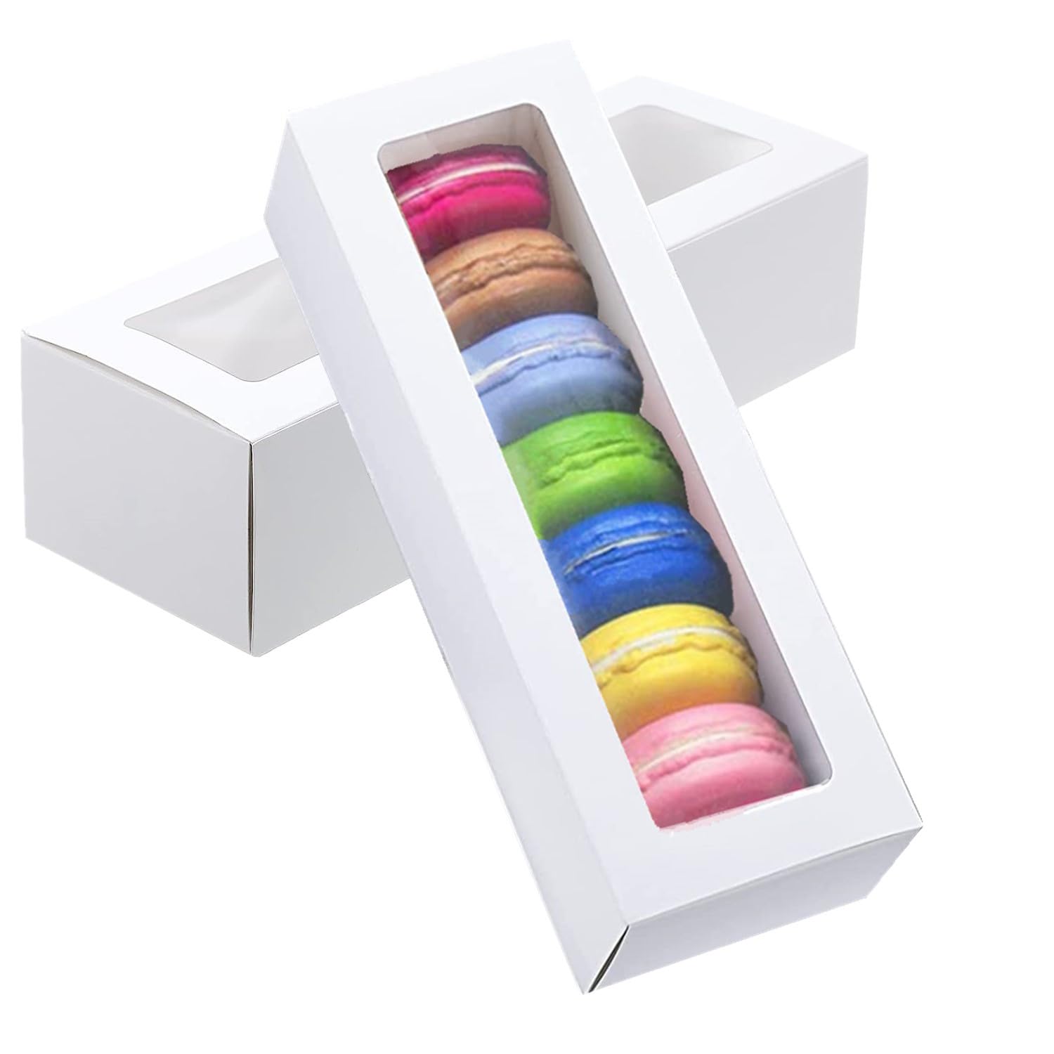 GUIFIER 30 PCS White Macaron Boxes with Window, Macaroons
