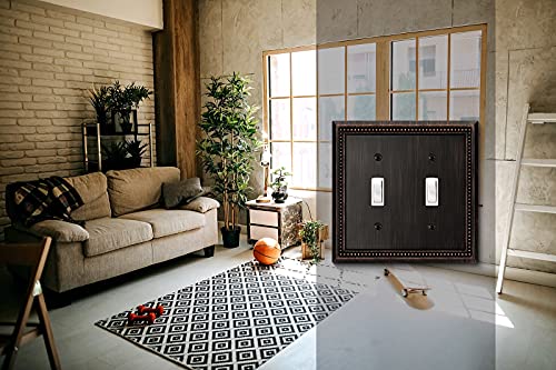 Image of Henne Bery Sunken Pearls Heavy Duty Decorative Wall Plate Switch Plate Outlet Cover (Double Toggle, Aged Bronze)
