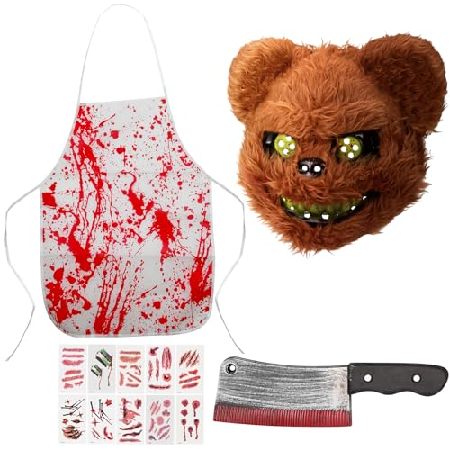 IUU 2025 Halloween Butcher Costume Set - Scary Bear Mask+