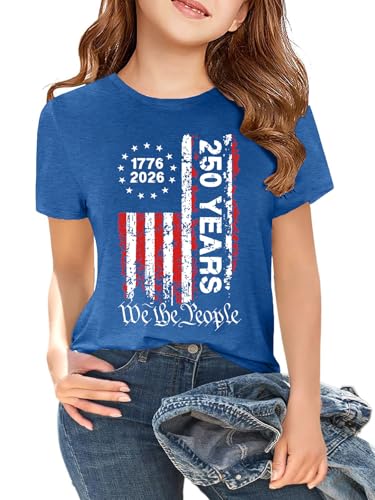 Image of CAZYCHILD Kids 250 Anniversary USA Shirts 250 Year American Flag Tshirt Boys and Girls Happy 250th Tee 4th of July Tops
