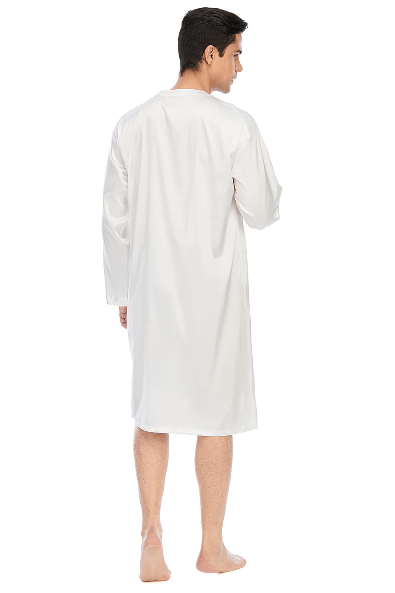 Herren Roben Pyjama Solide Langarm Rundhals Faux Silk Satin Homewear Taschen Mode Herren Bademäntel Nachthemd Plus Size Geschenke