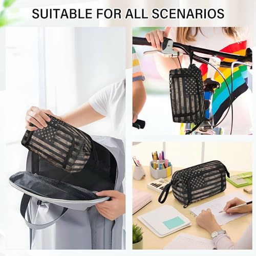 Image of Fisyme Vintage Brown American Flag Pencil Case Large Capacity Pencil Pouch Pen Bags Box Big Makeup Pencil Case Organizer