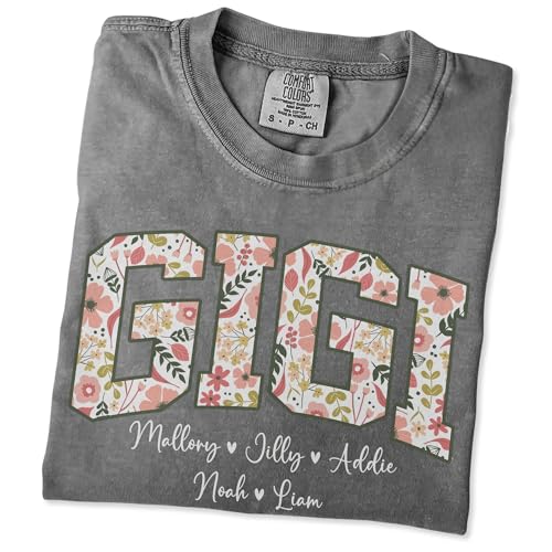 Personalized Floral Gigi T-Shirt with Grandkid Names