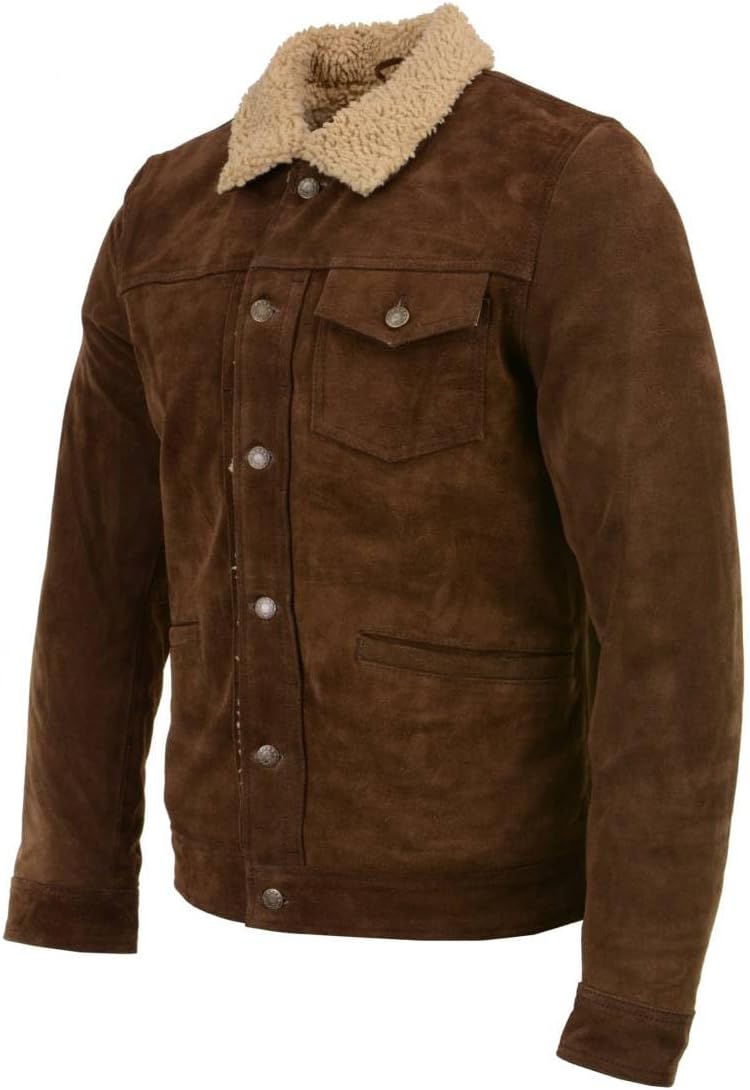 Milwaukee Leather Vintage SFM1817 Men's Brown Suede Leather Fashion Coat Jacket w/Plush Sherpa Inside Lining