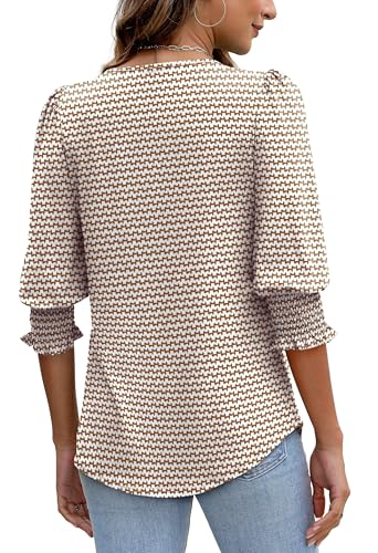 Image of XIEERDUO Blouses for Women Dressy Casual 3 /4 Length Sleeve Womens Tops with Smocked Cuffs