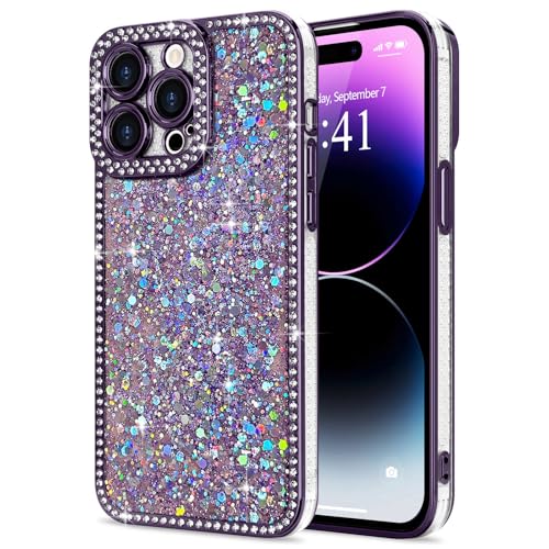 Lafunda for iPhone 14 Pro Max Case Glitter, Luxury Shiny Bling Sparkly Bumper Cover with Crystal Diamonds for Women Girls Soft Slim Shockproof Protective Phone Case for iPhone 14 Pro Max 6.7", Purple by Lafunda - Used condition - US$10.19