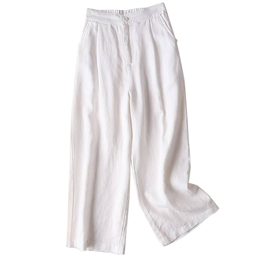 YOLAI Cotton Linen Solid Color Pant for Women High Waisted YOLAI Cotton Linen Solid Color Pant for Women High Waisted