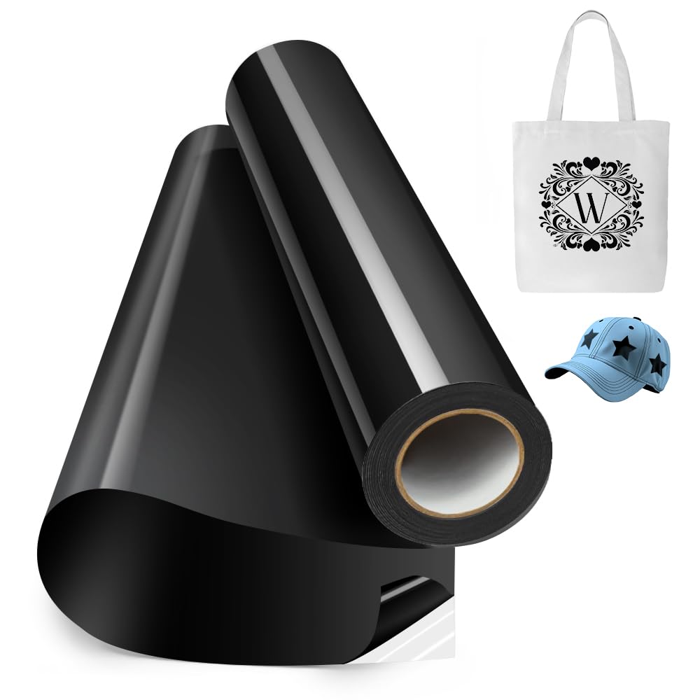 XINXINVibe Black Heat Transfer Vinyl Roll - 12 Inch X 5 Ft, Iron On HTV For T-Shirts, Easy Cut & Weed, Works With All Cutting Machines