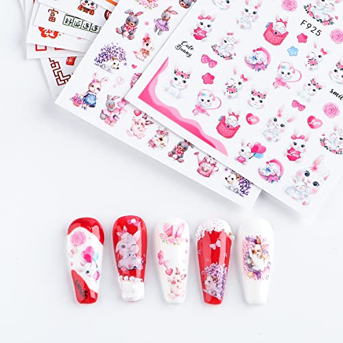 Easter Nail Art Stickers Cute Bunny 3D Self Adhesive Nail Stickers Decal Cartoon Bunny Rabbit Design For Kid Women Nail Art Decoration Supplies For Acrylic Nails 6 Sheets #TOP4