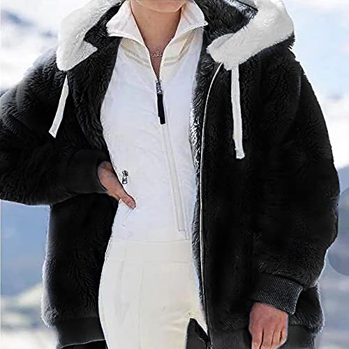 Sherpa Jackets for Women 2025 Winter Warm Thick Fuzzy Fleece Hooded Coat Color Block Faux Fur Outwear with Pockets2