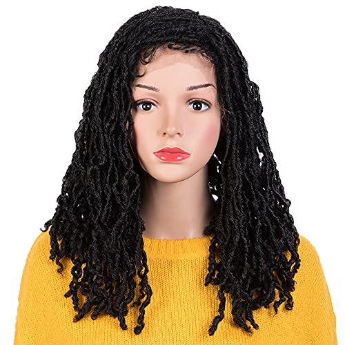 NOBLE Cute Faux Locs Wig with Baby Hair for Women Faux Locs Crochet Hair Lace Front Wigs Synthetic Crochet Hair Braids Twist Wigs Natural Black Color
