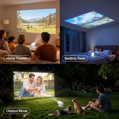 Image of Mini Projector with WiFi and Bluetooth, Portable Movie Projector support 1080P, Electric Focus, 210 Rotatable Stand, 150'' Screen Home Cinema Smart Projector for Phone, PC, HDMI USB, Laptop