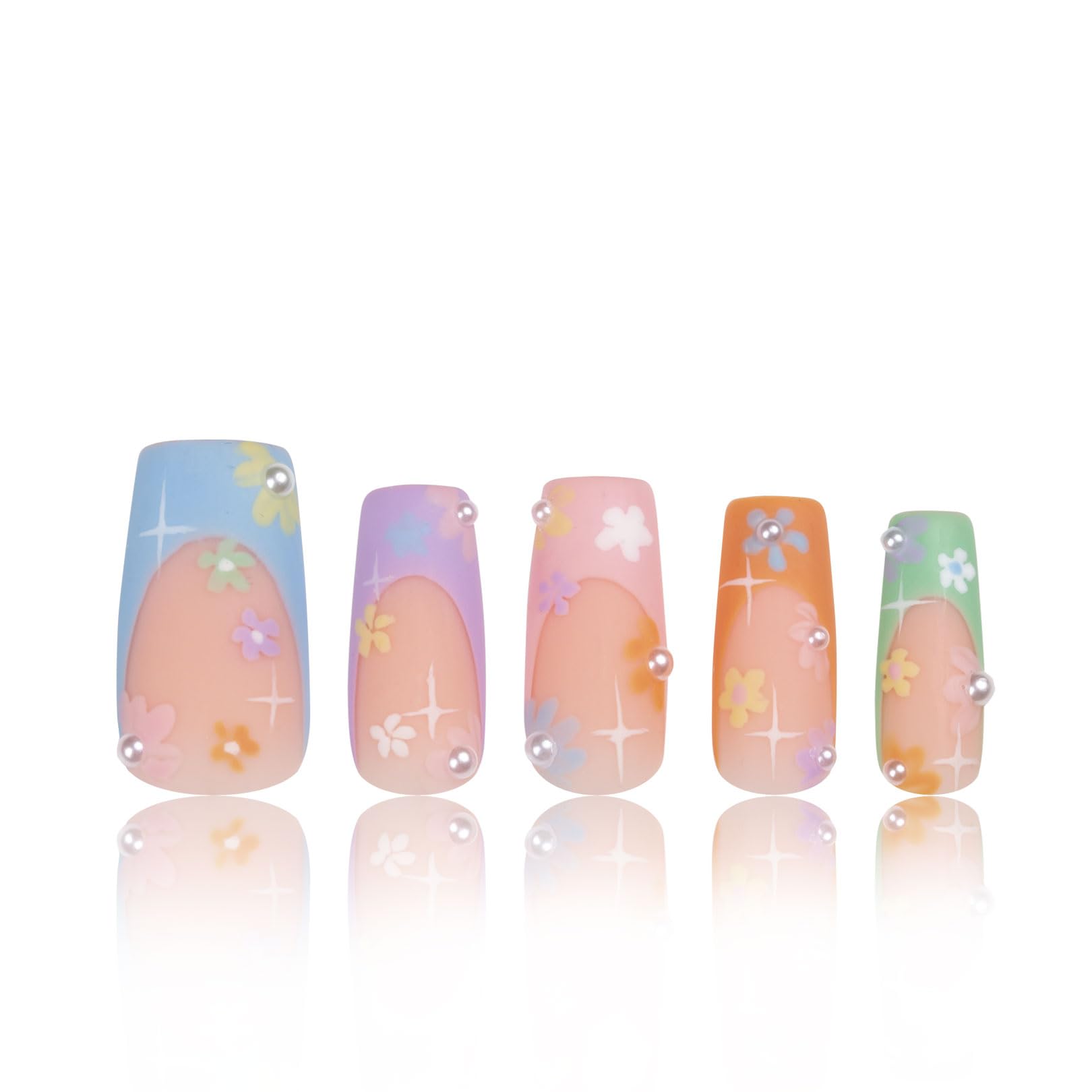 LOVFUL Press on Nails Summer Breeze Blue French Tip| Handmade with Full Covered Crystals | Reusable Fake Nails | Square Regular 1.0 in | H216S