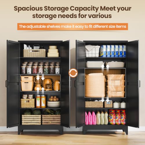 Image of Yizosh 75 inch H Tall Metal Kitchen Pantry Storage Cabinets Cupboard