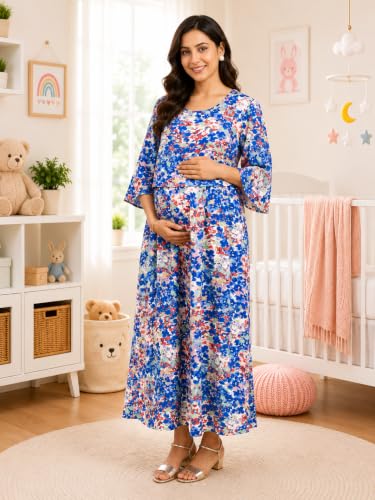 Image of RITIJYA Zipless Feeding Kurta Dress for Women | Maternity Nursing Kurti, No-Zip Easy Access | Extra Pleats Pre to Post Pregnancy | Quick-Dry Fabric | S-4XL